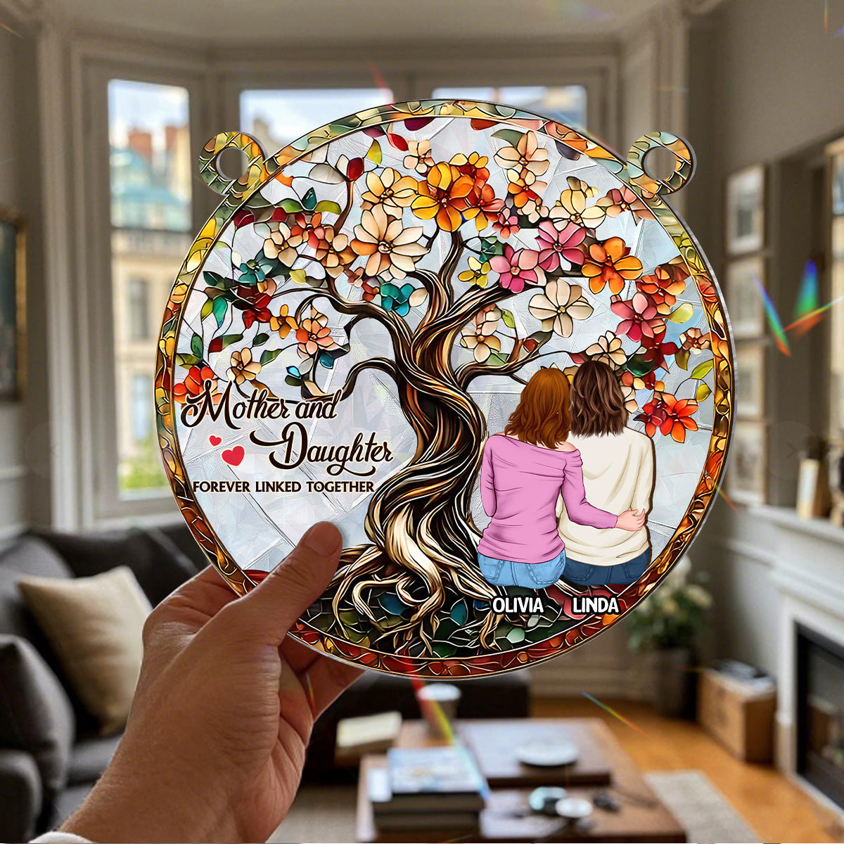 Forever Linked Together - Personalized Holographic Window Hanging Suncatcher
