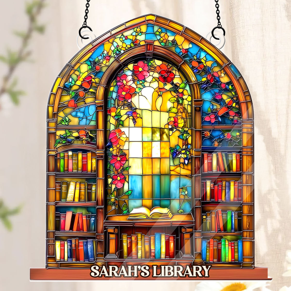 Arched Library Shelf - Personalized Acrylic Suncatcher