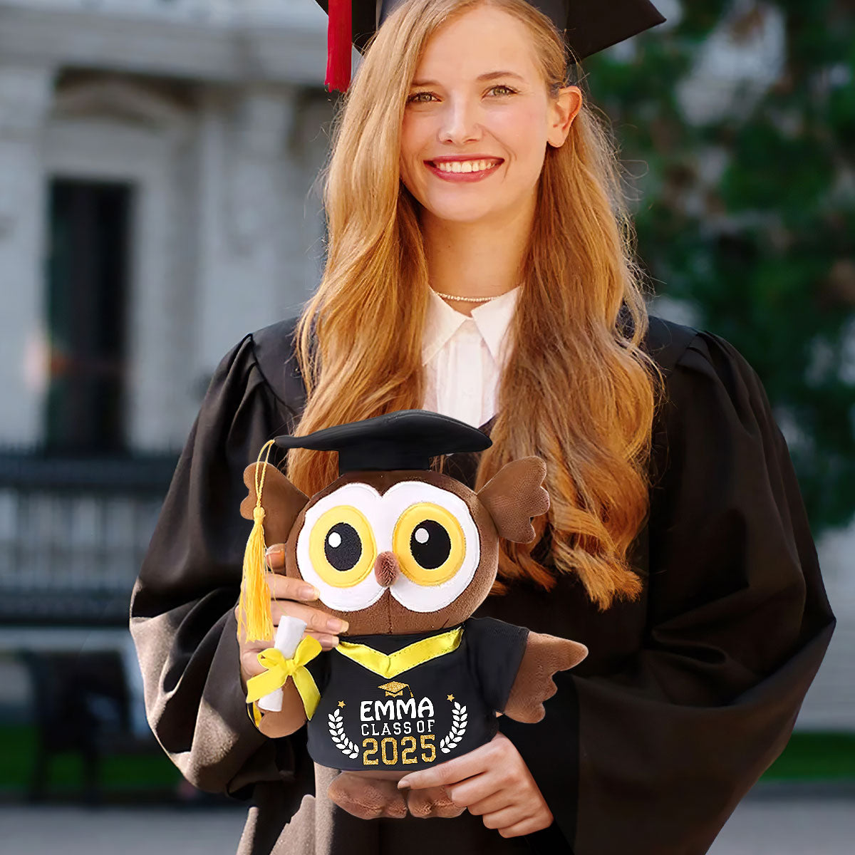 Cute Graduation Cap Design Stuffed Animal With Name and Year Graduation - Personalized Graduation Owl