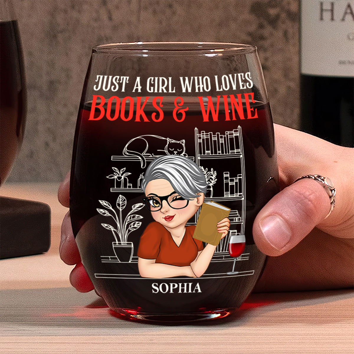 Just A Girl Who Loves Books & Wine - Personalized Stemless Wine Glass