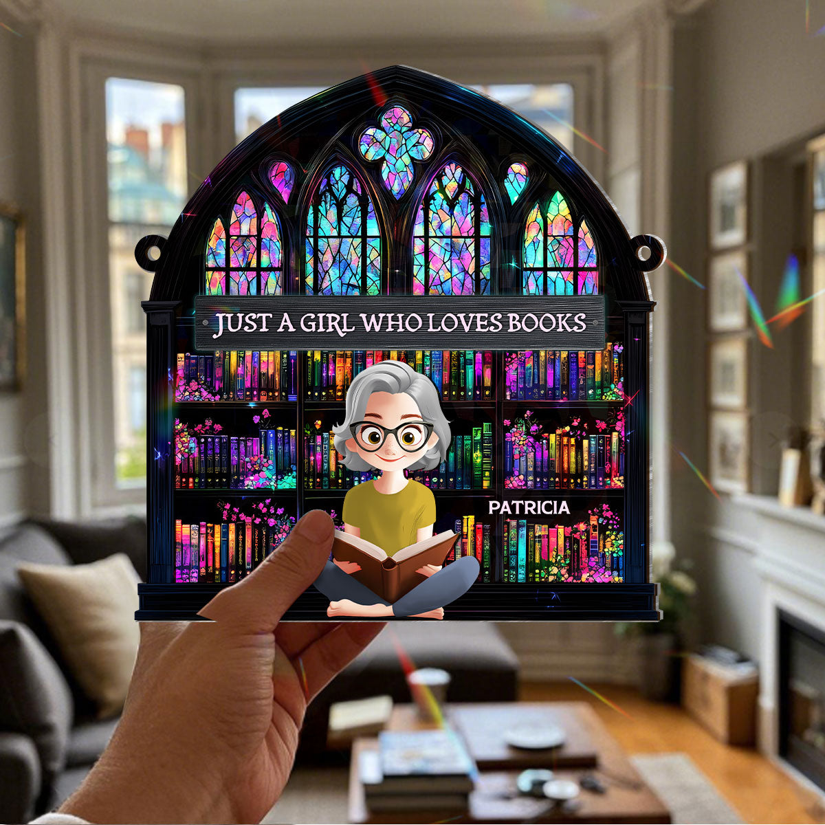 Just A Girl Who Loves Book - Personalized Holographic Window Hanging Suncatcher
