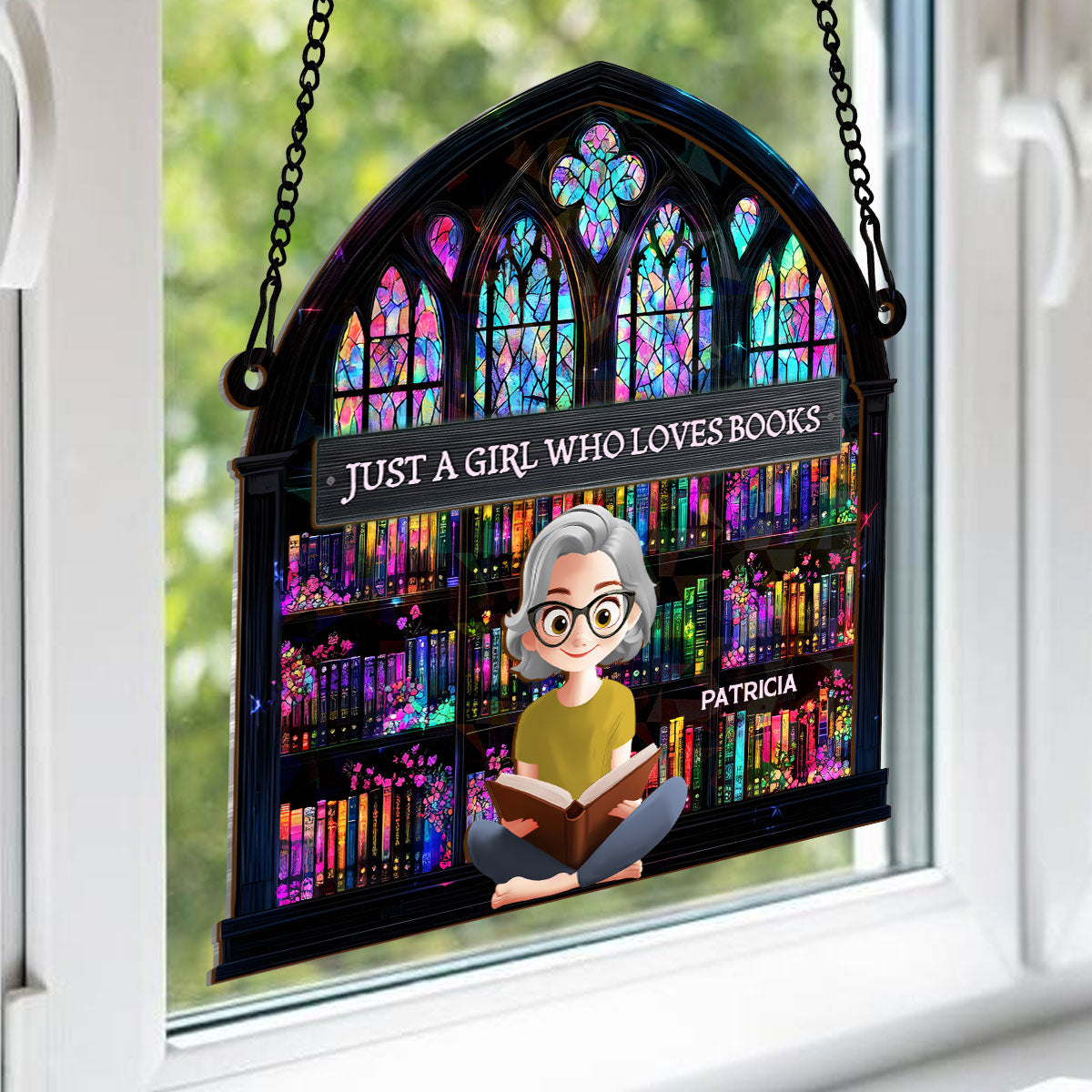 Just A Girl Who Loves Book - Personalized Holographic Window Hanging Suncatcher