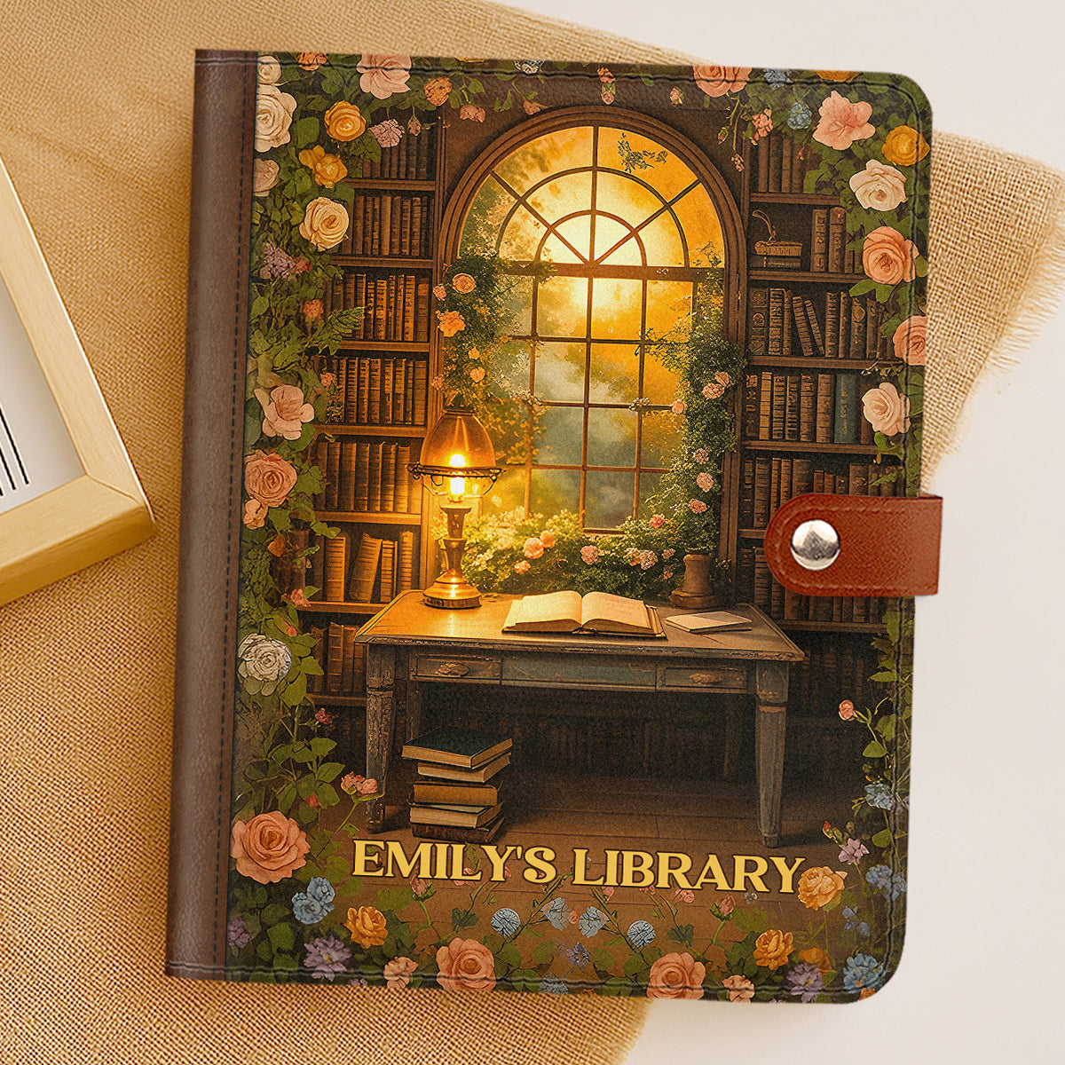 Through The Reading Window - Personalized Leather Notebook Cover With Pocket