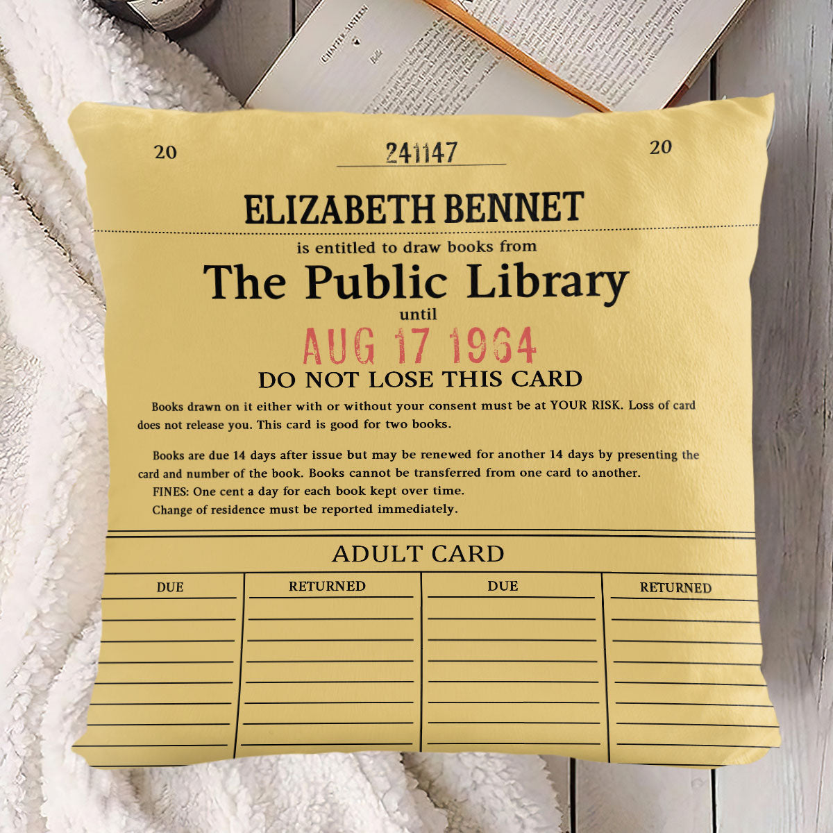 Custom Library Card - Personalized Crystal Velvet Pillow