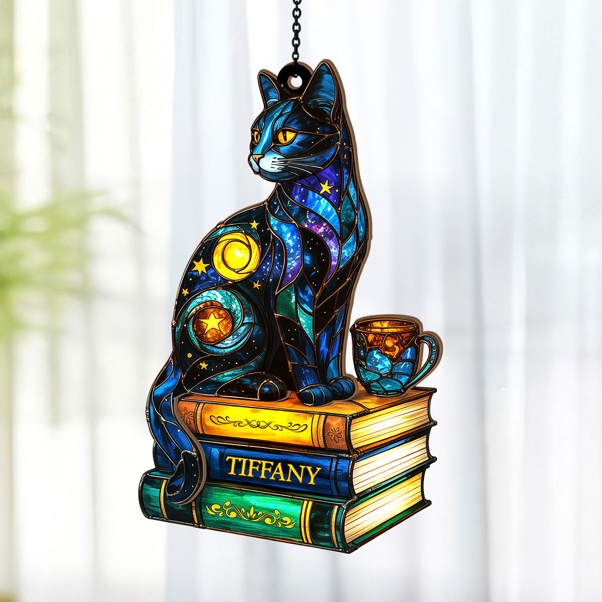 The Library Cat - Personalized Window Hanging Suncatcher
