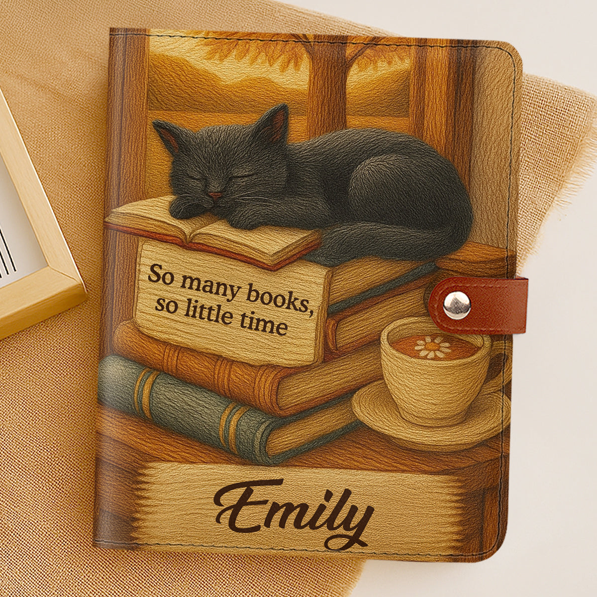 So Many Books So Little Time - Personalized Leather Notebook Cover With Pocket