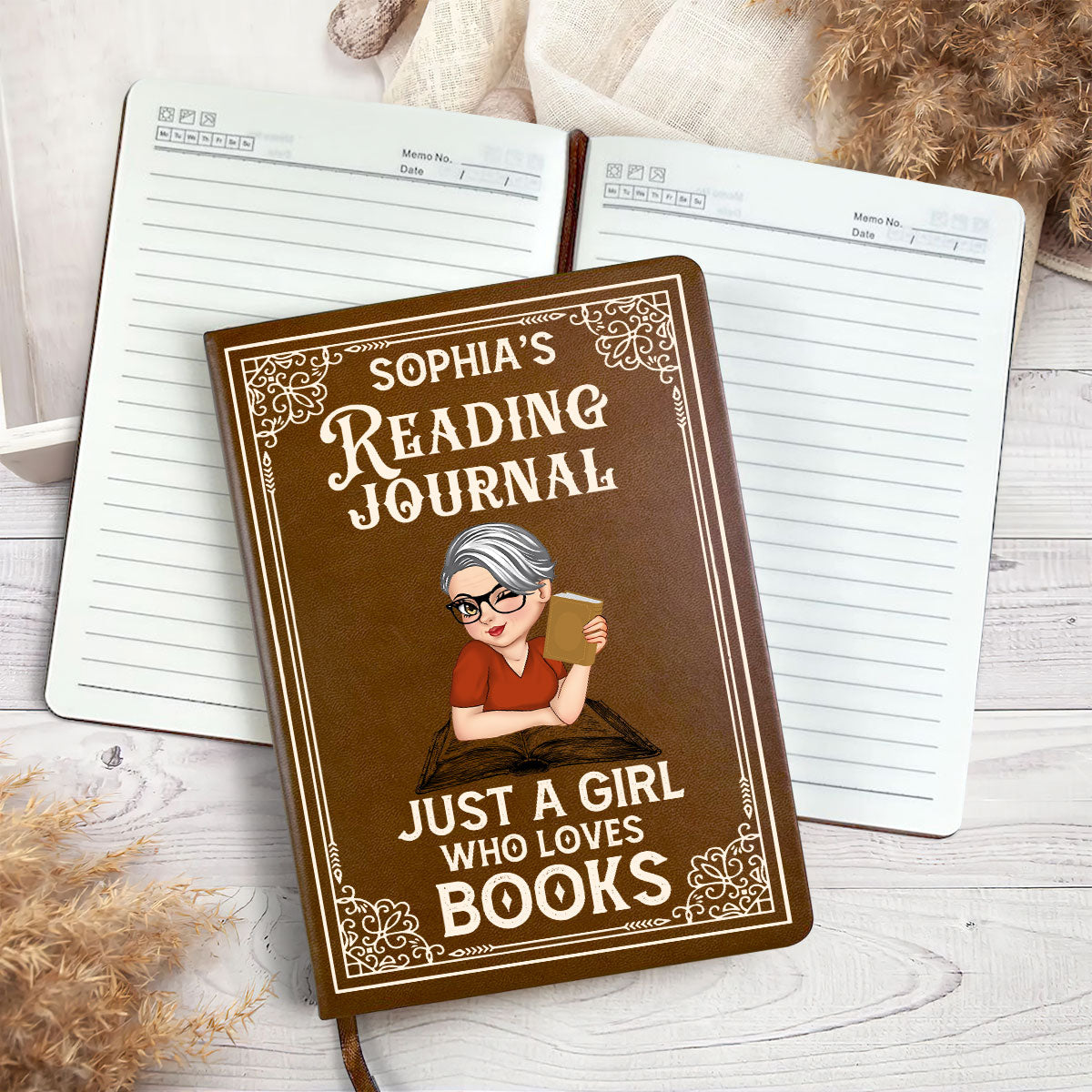A Girl Who Loves Books Reading Journal - Personalized Leather Cover Notebook