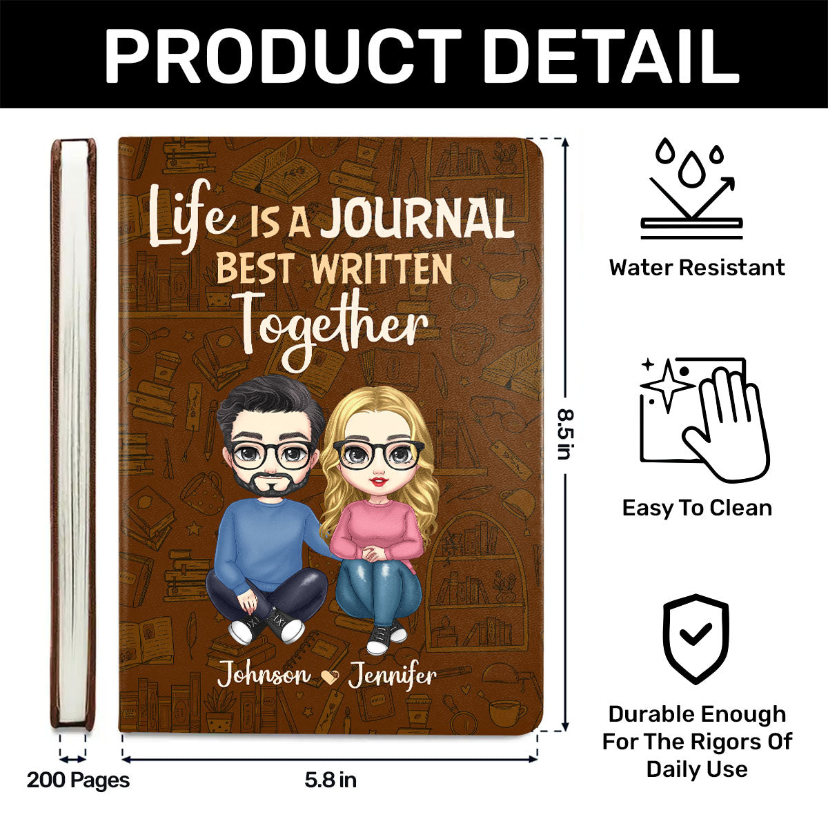 Life Is A Journal Best Written Together - Personalized Leather Cover Notebook