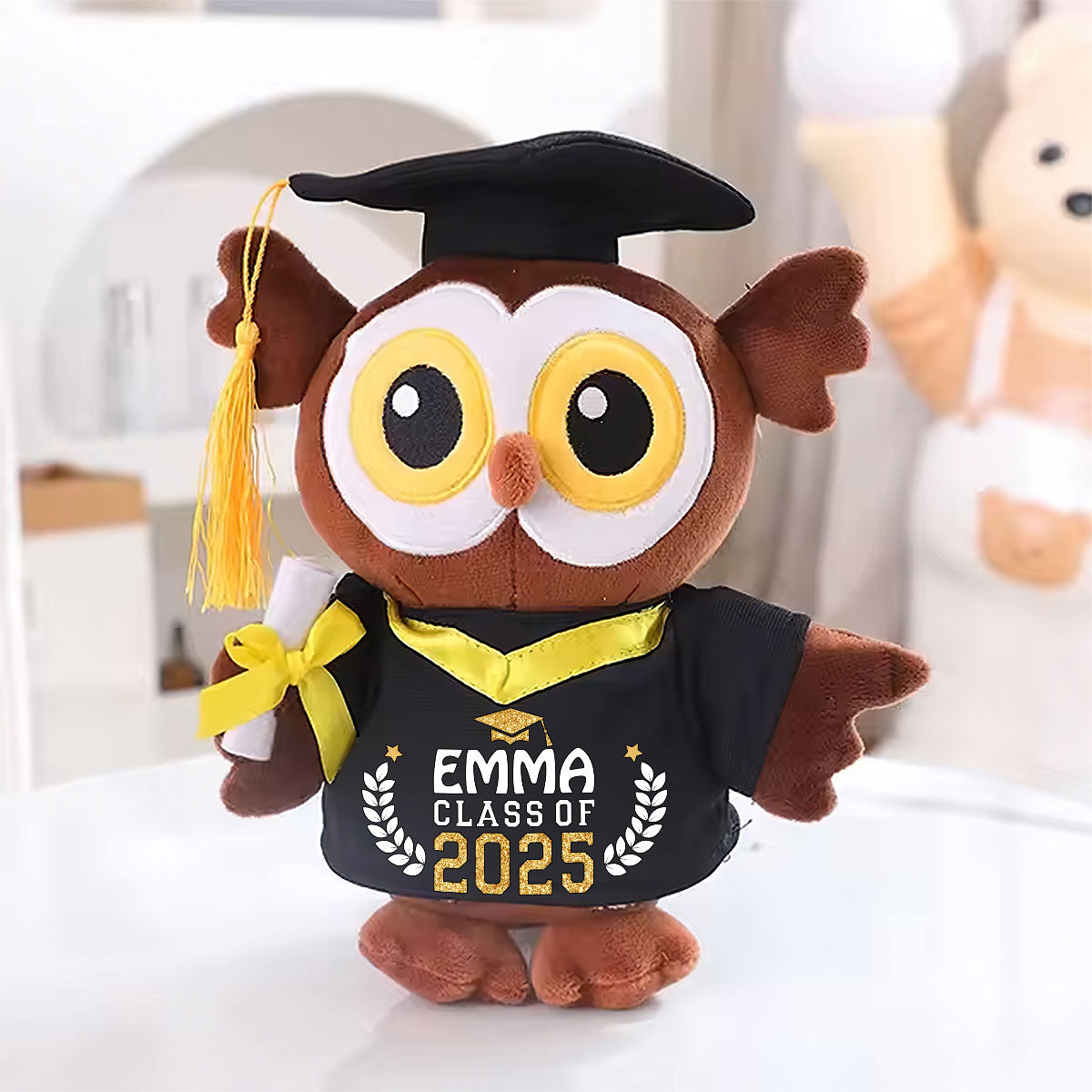 Cute Graduation Cap Design Stuffed Animal With Name and Year Graduation - Personalized Graduation Owl