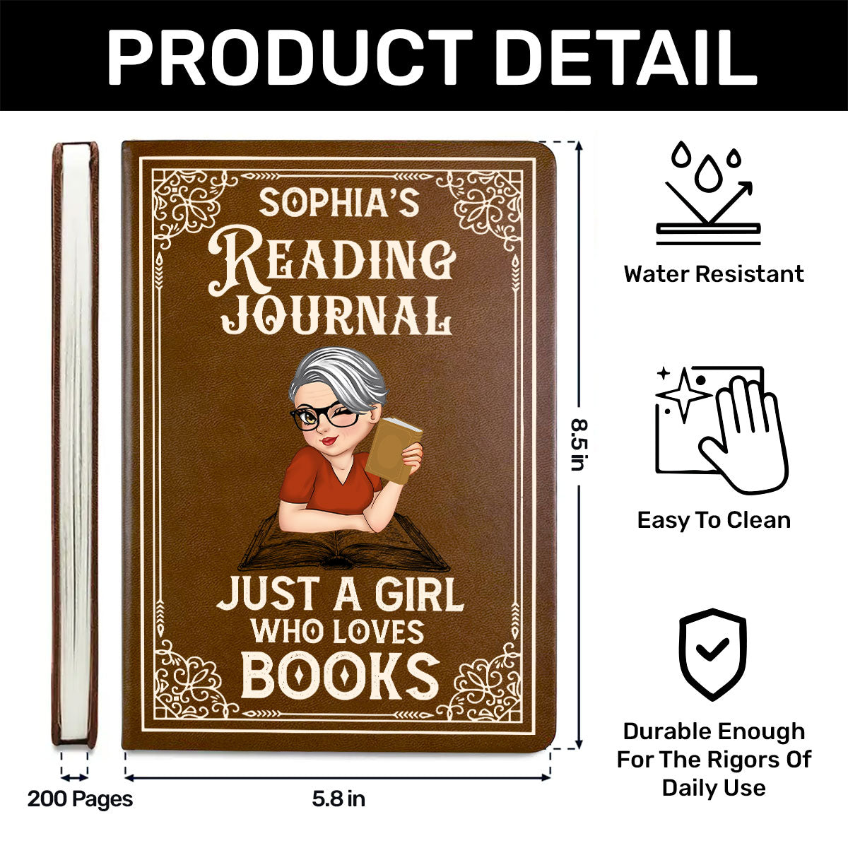 A Girl Who Loves Books Reading Journal - Personalized Leather Cover Notebook
