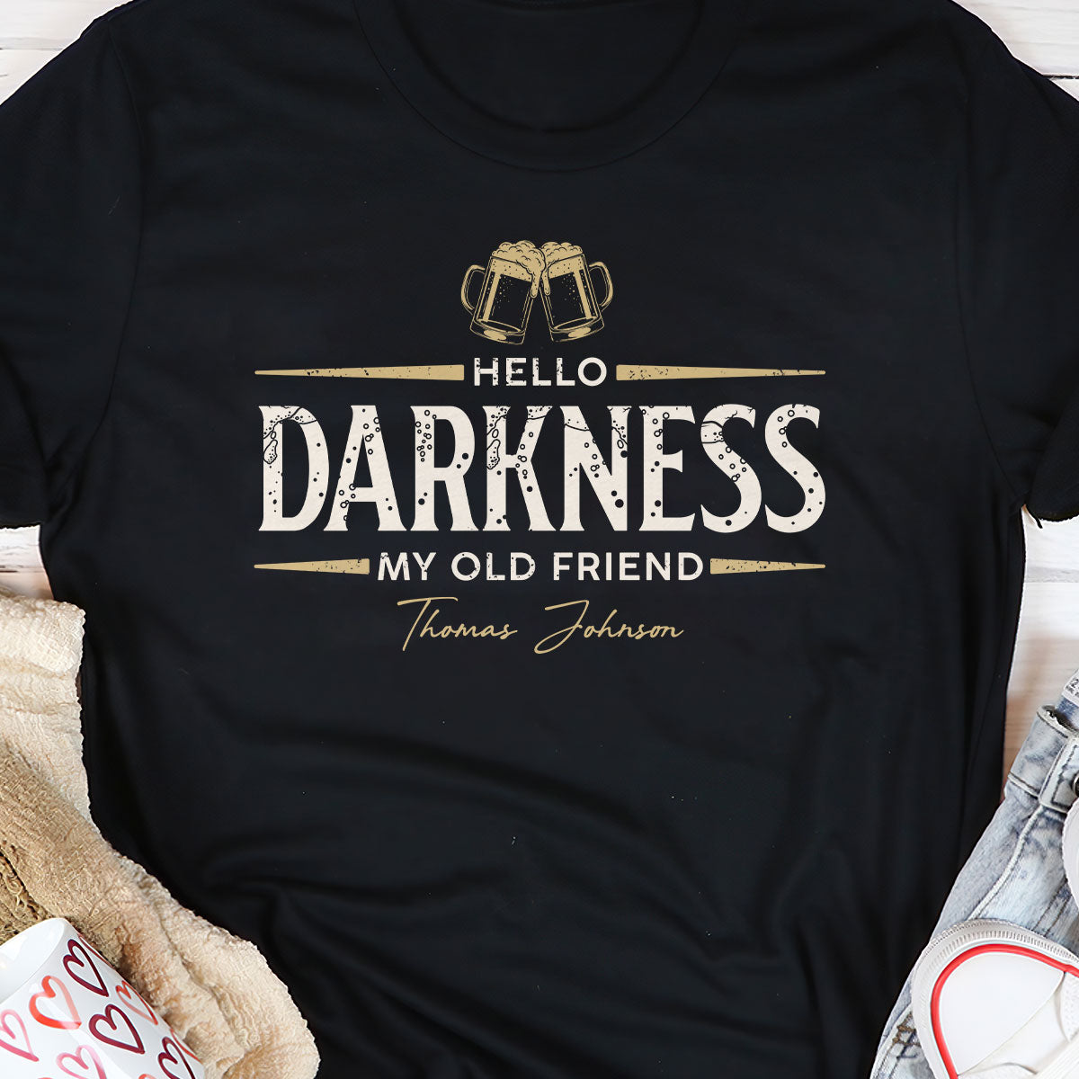 Hello Darkness My Old Friend Gift For Dad, Grandpa - Personalized 2D Unisex T-shirt