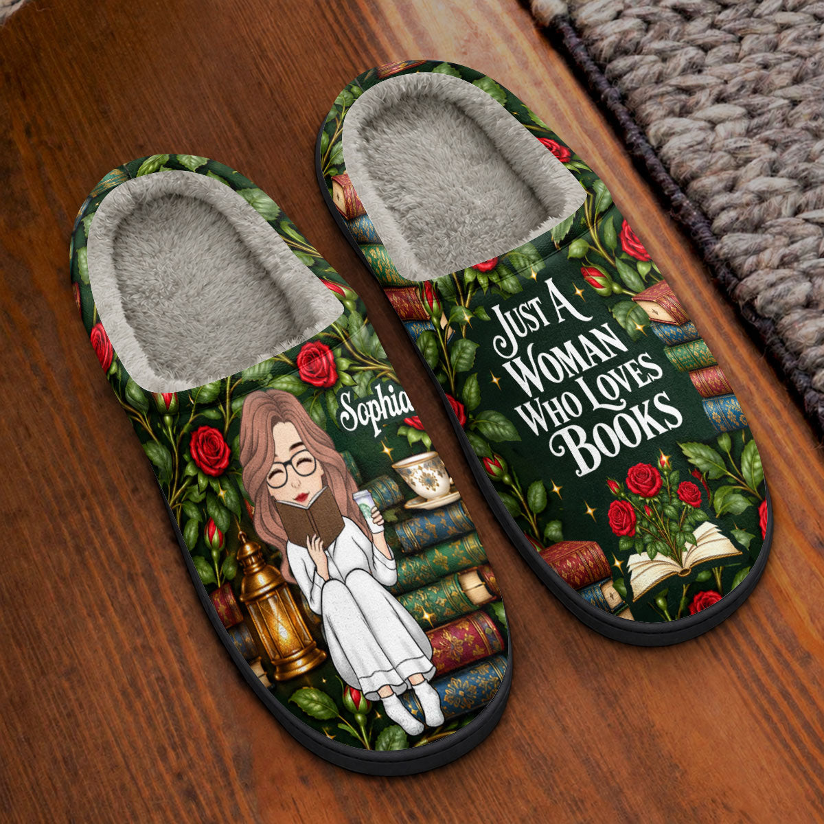 Just A Girl Who Loves Books Birth Month Flower Gift For Book Lovers - Personalized Flat Warm Slippers
