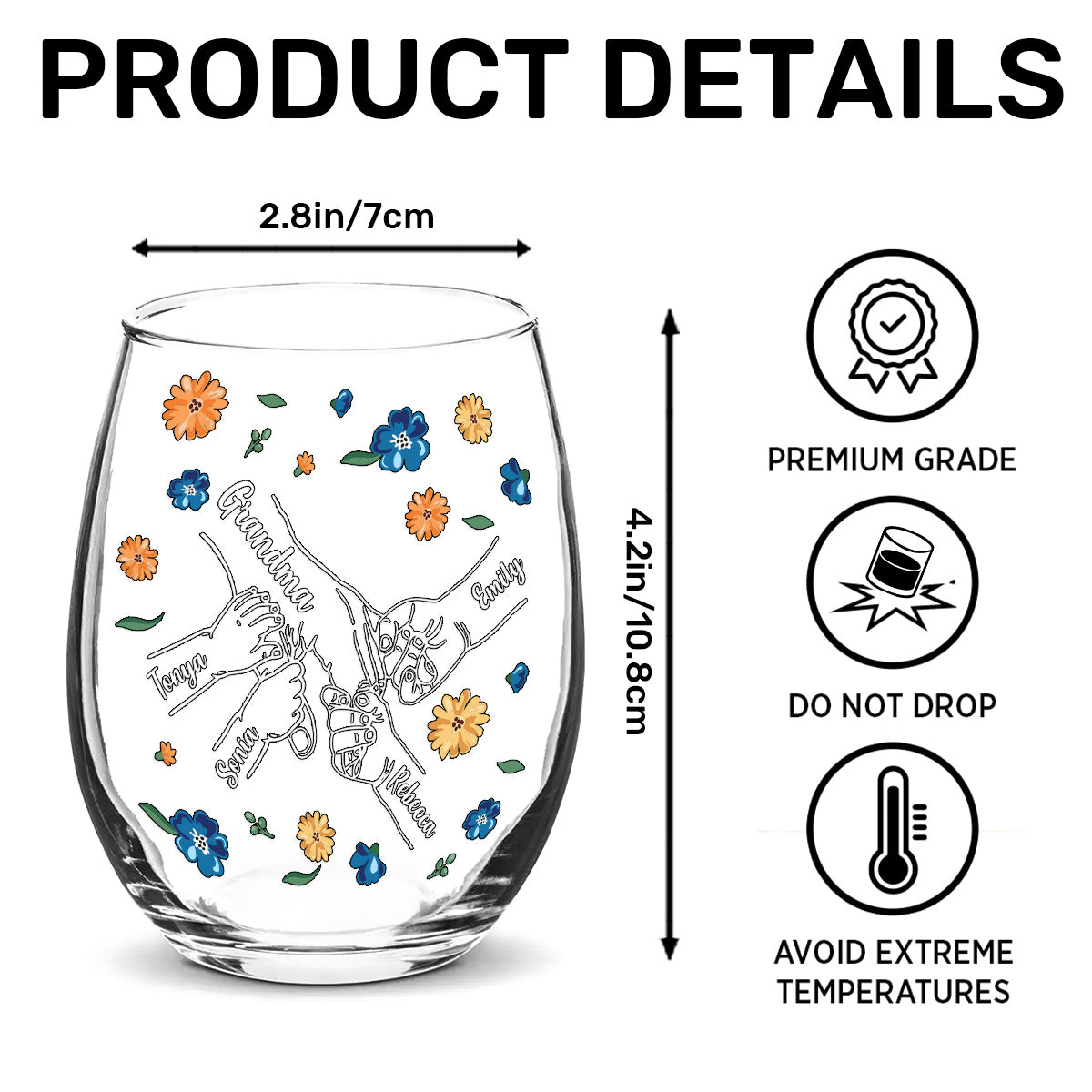 Hold My Hand - Personalized Stemless Wine Glass