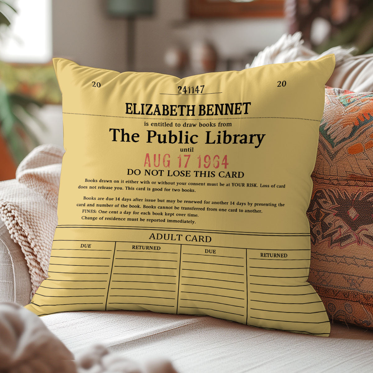 Custom Library Card - Personalized Crystal Velvet Pillow