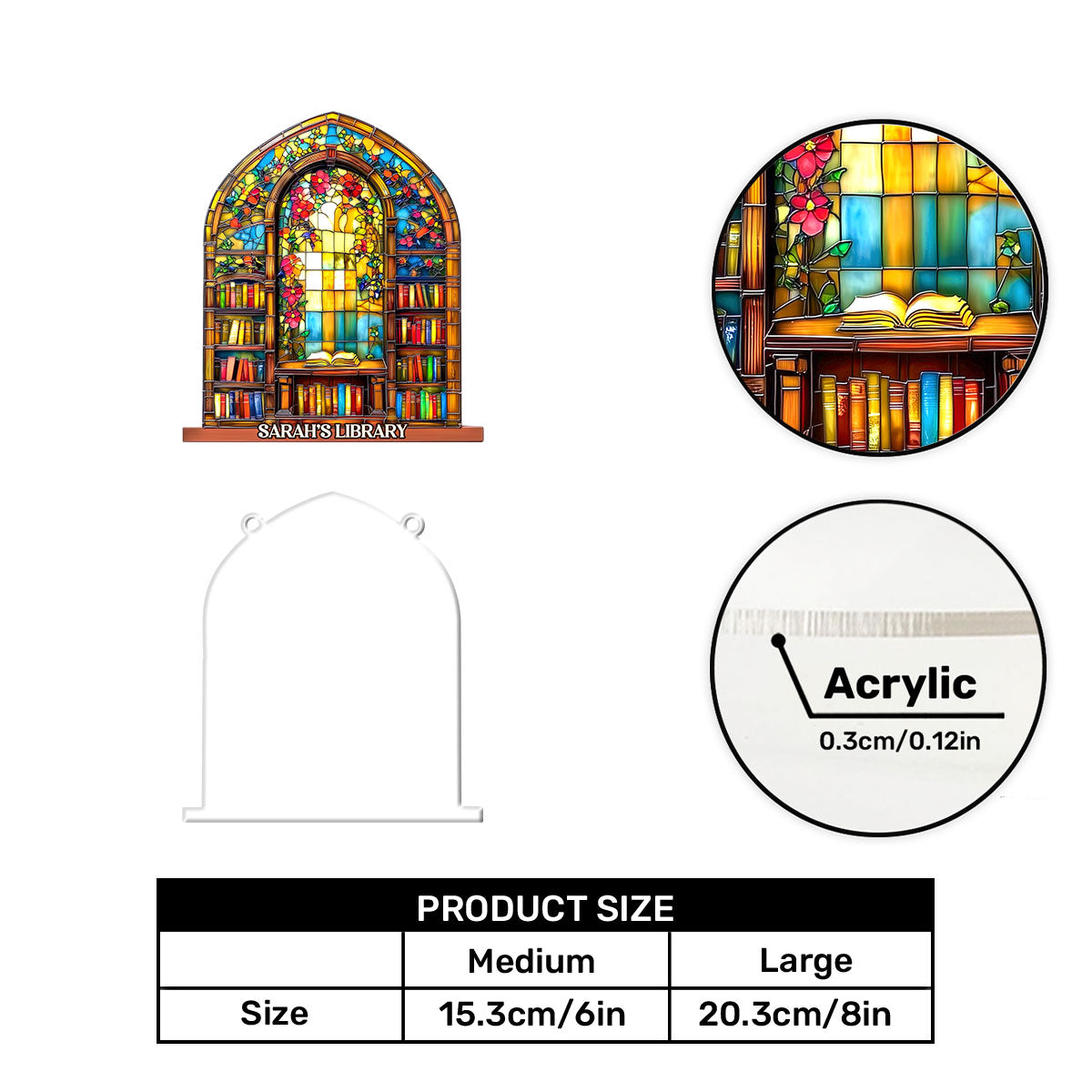Arched Library Shelf - Personalized Acrylic Suncatcher