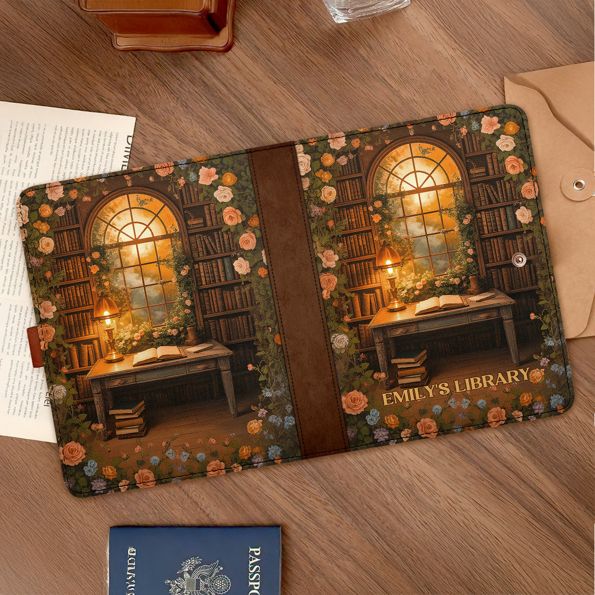 Through The Reading Window - Personalized Leather Notebook Cover With Pocket