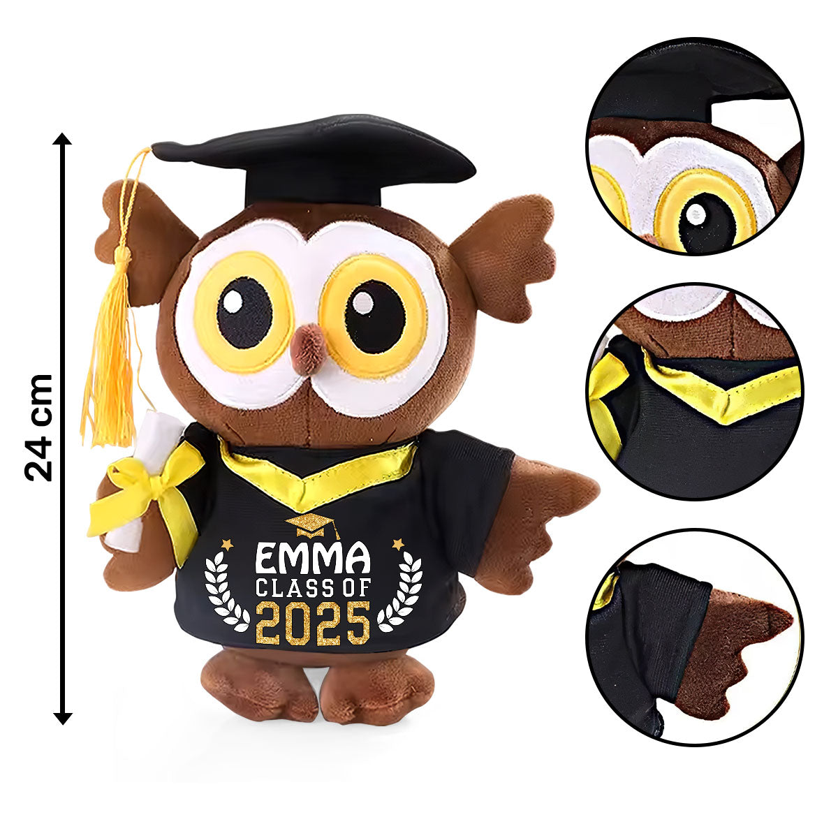 Cute Graduation Cap Design Stuffed Animal With Name and Year Graduation - Personalized Graduation Owl