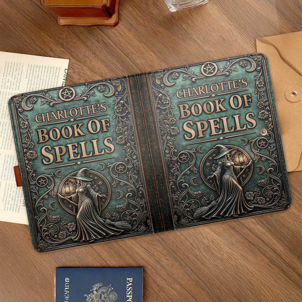 The Spellbook - Personalized Leather Notebook Cover With Pocket