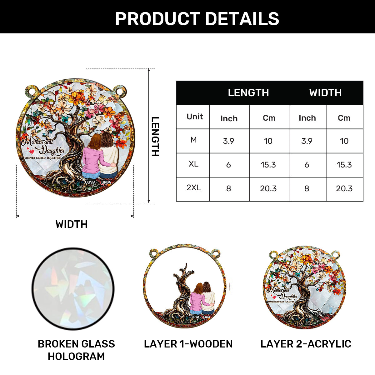 Forever Linked Together - Personalized Holographic Window Hanging Suncatcher