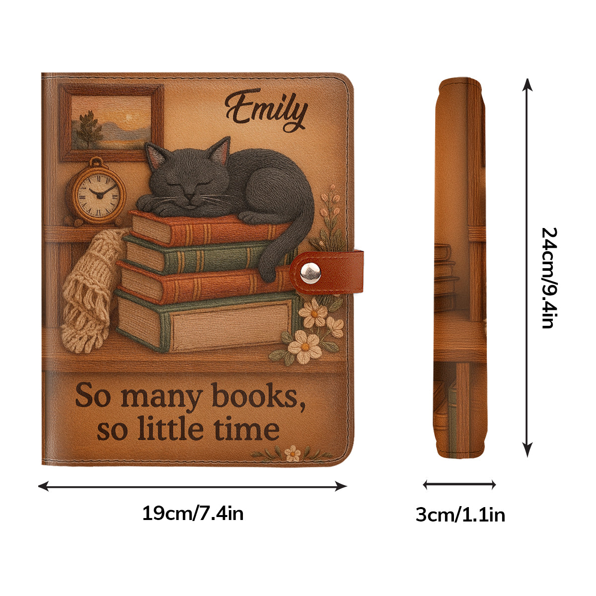 So Many Books So Little Time - Personalized Leather Notebook Cover With Pocket