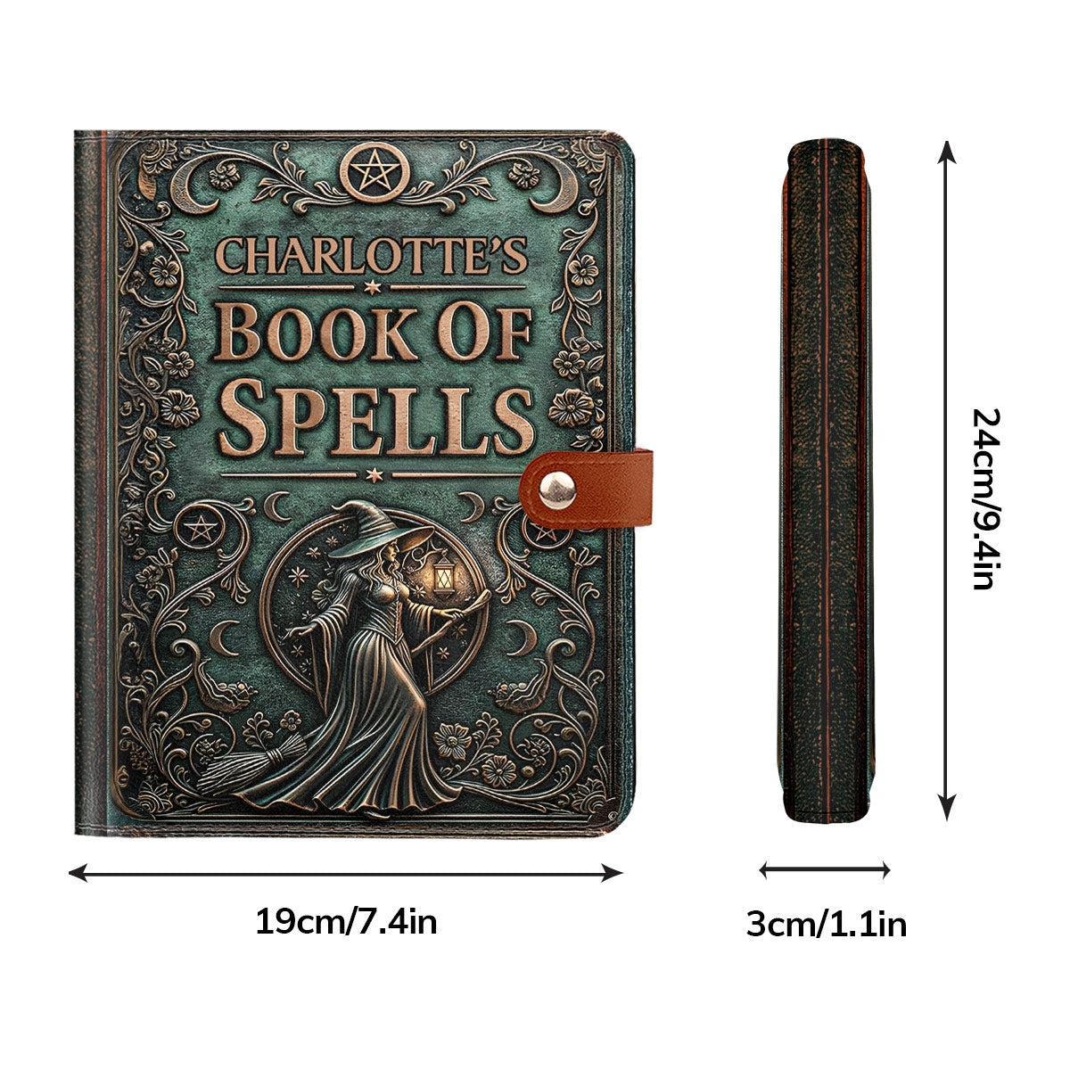 The Spellbook - Personalized Leather Notebook Cover With Pocket
