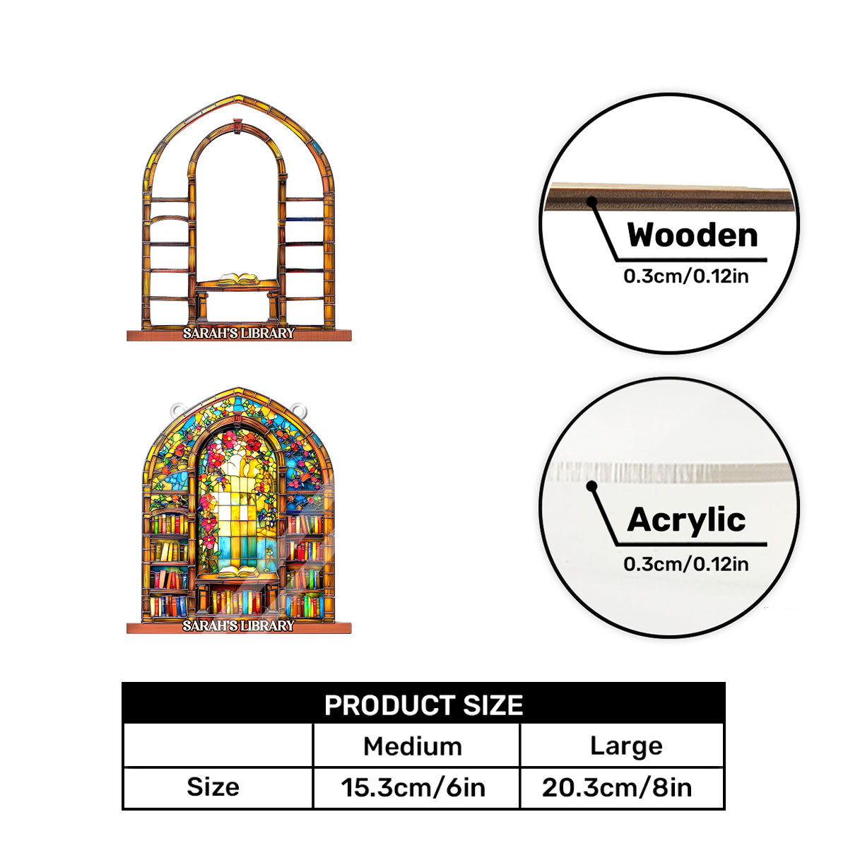 Arched Library Shelf - Personalized Acrylic Suncatcher