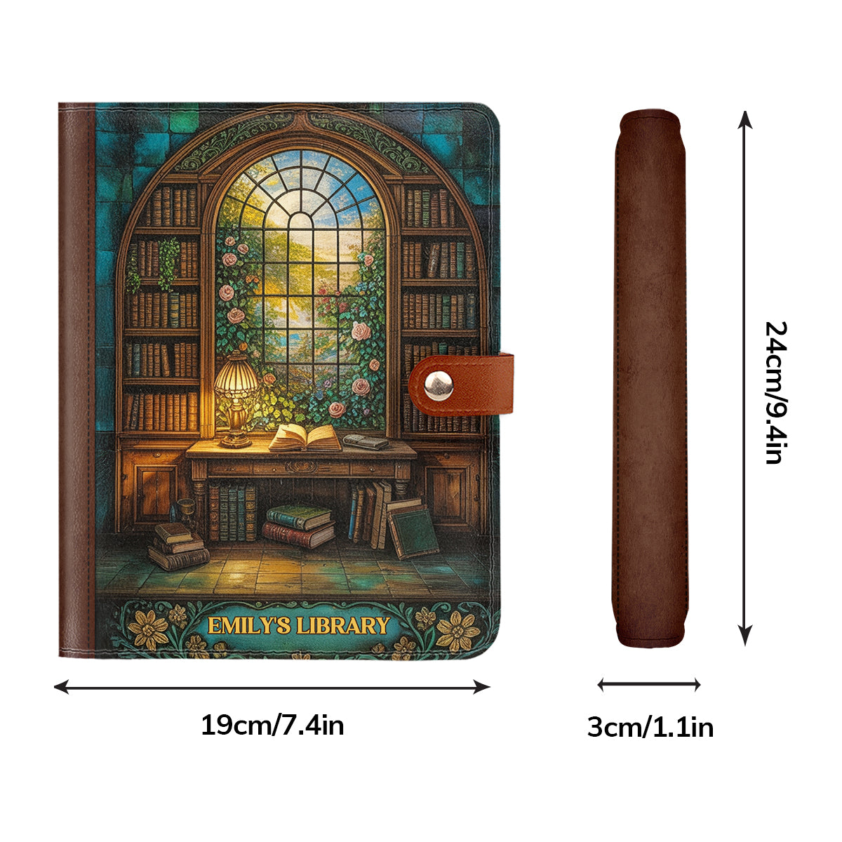 Through The Reading Window - Personalized Leather Notebook Cover With Pocket