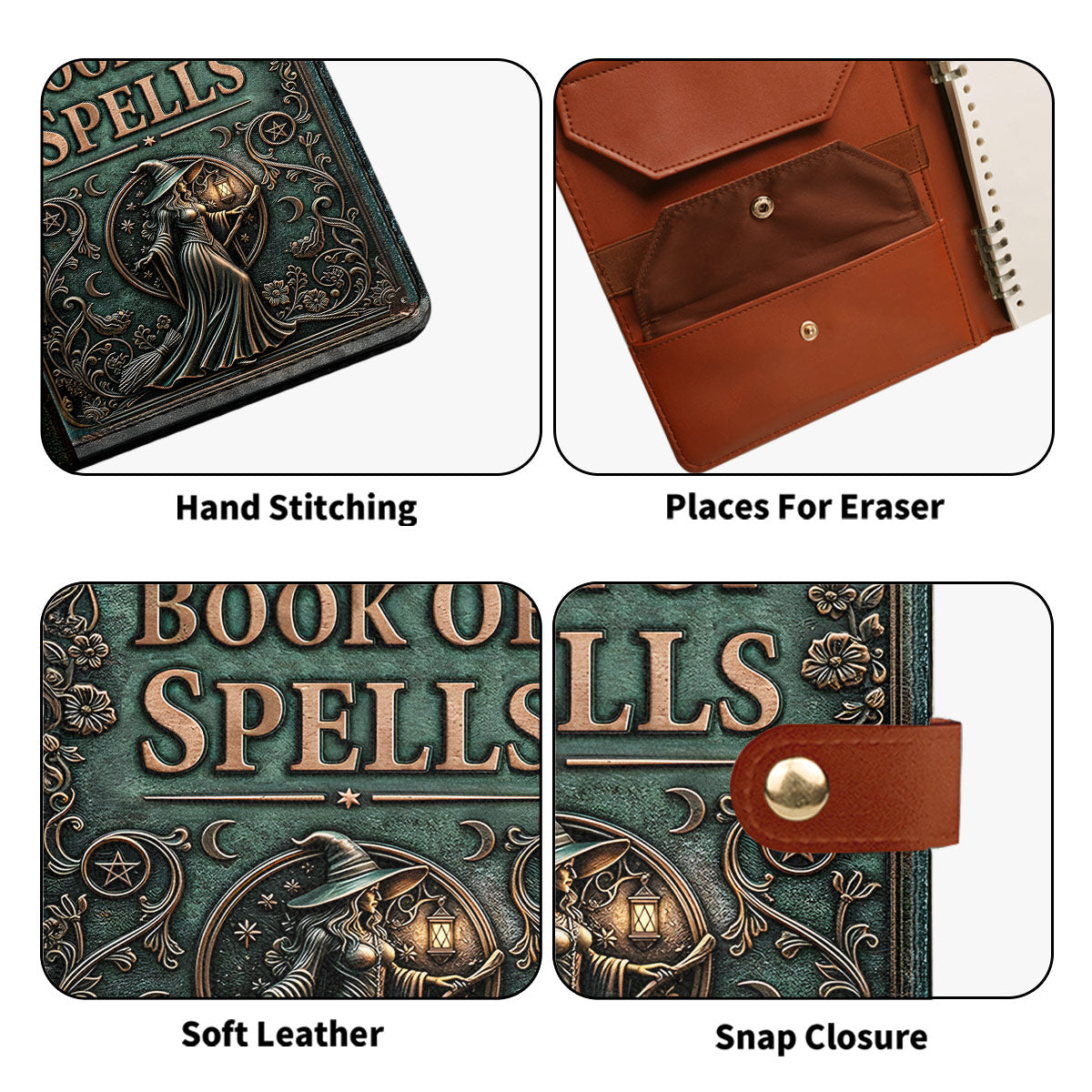 The Spellbook - Personalized Leather Notebook Cover With Pocket