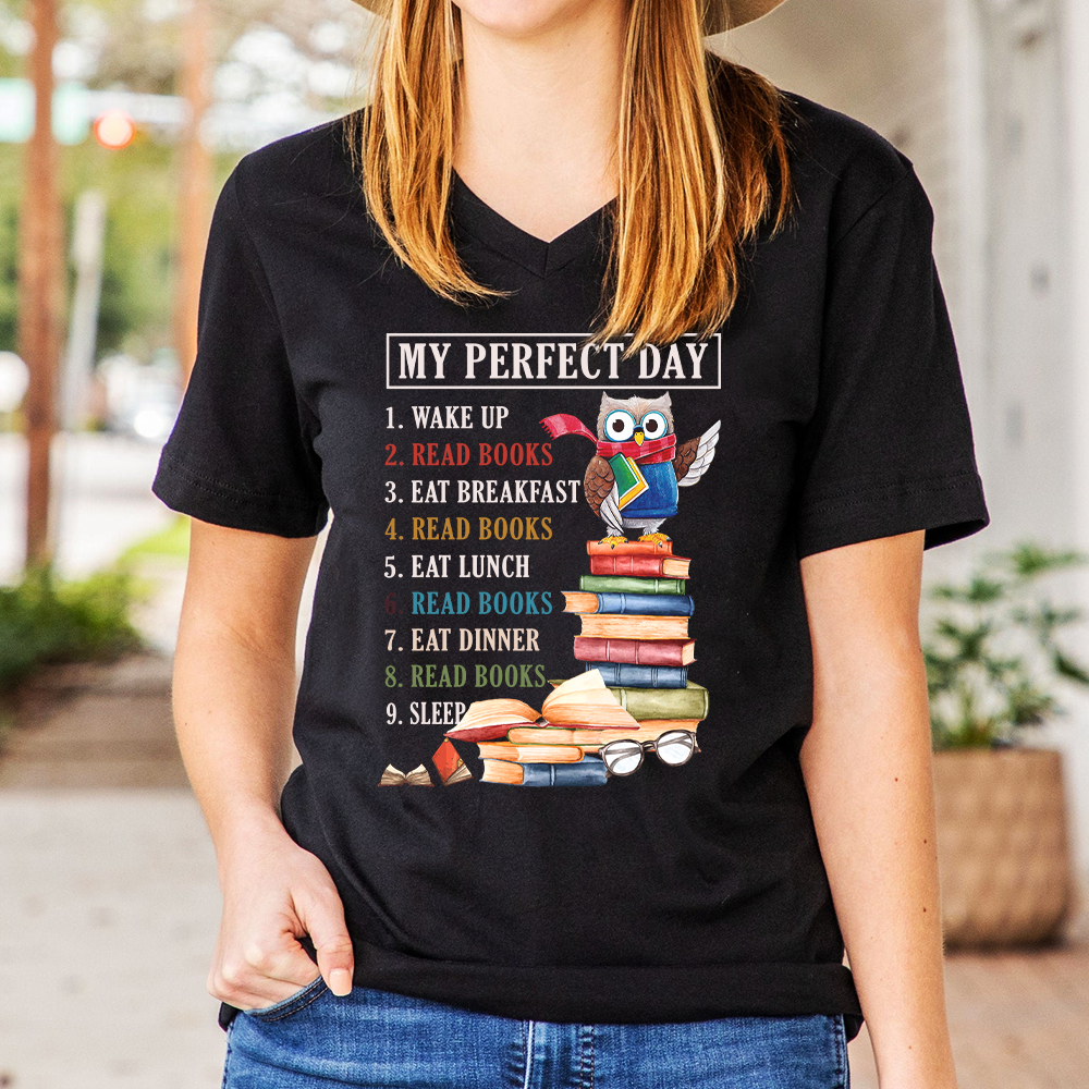 My Perfect Day Book Lovers Gift Women's V-neck T-shirt TSVB06