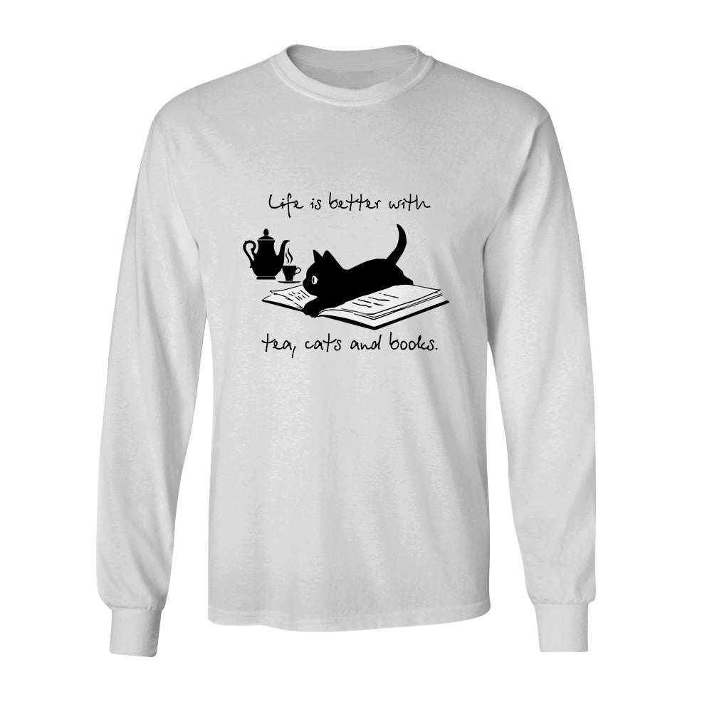 Life Is Better With Tea, Cats And Books Book Lovers Gift LSW35