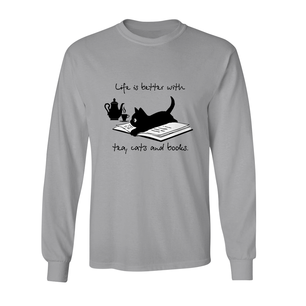 Life Is Better With Tea, Cats And Books Book Lovers Gift LSW35