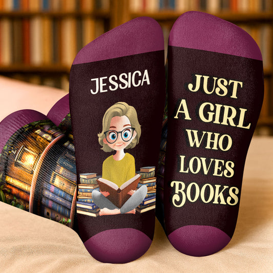 Just A Girl Who Loves Books - Personalized Custom Socks
