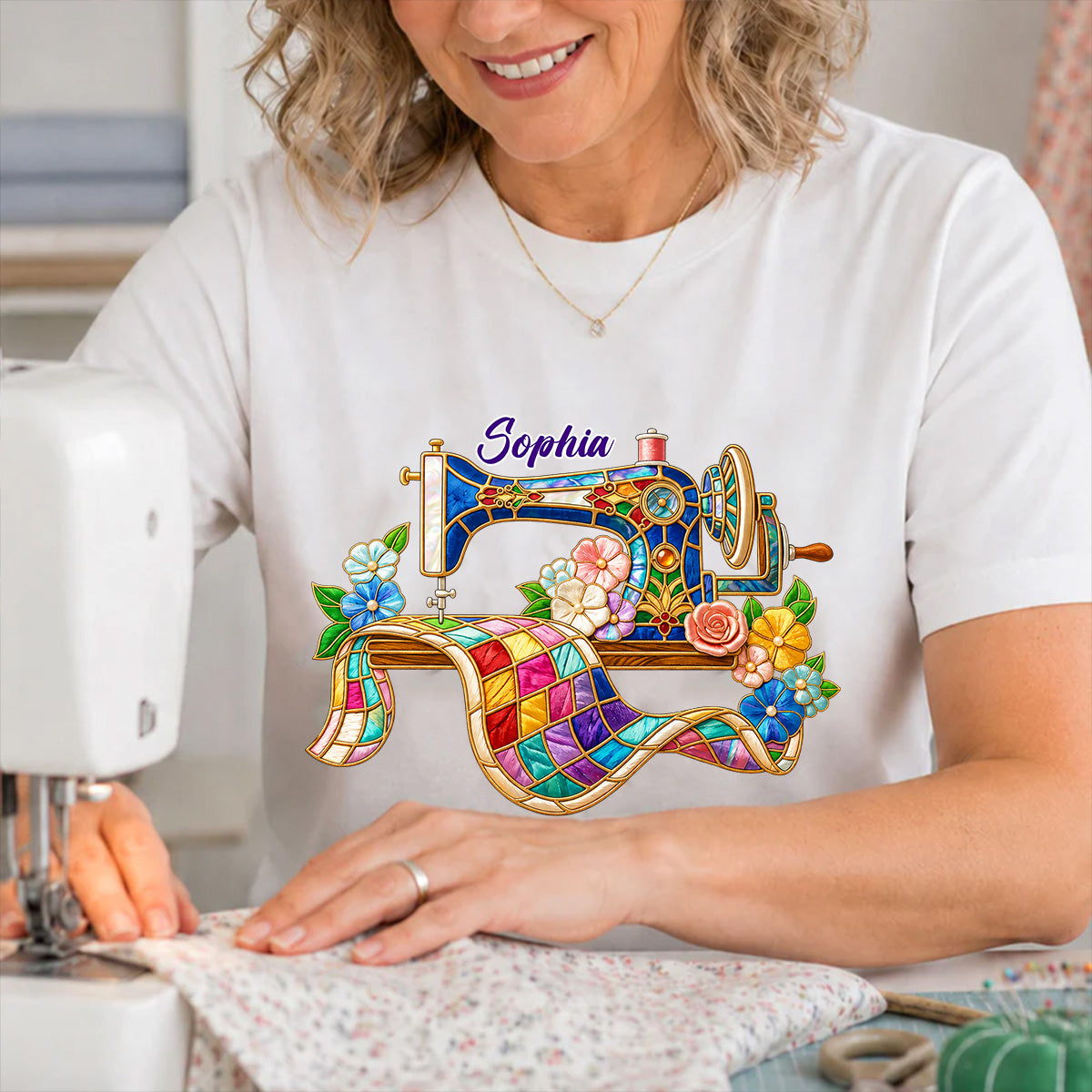Elegant Floral Sewing Machine For Mom Grandma - Personalized 2D Unisex T-shirt