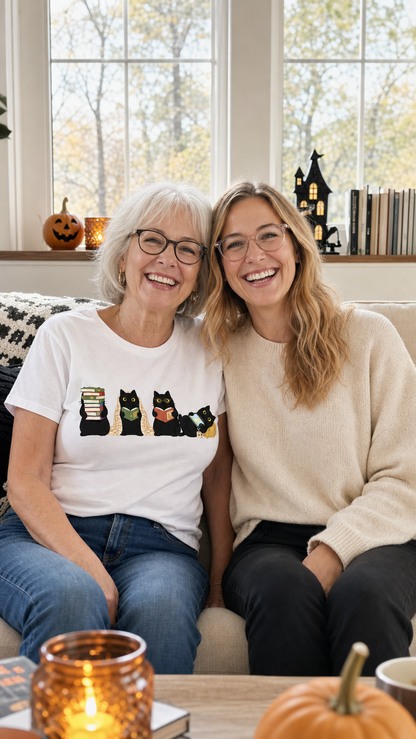 Meow Reading Black Cat  - Personalized 2D Unisex T-shirt