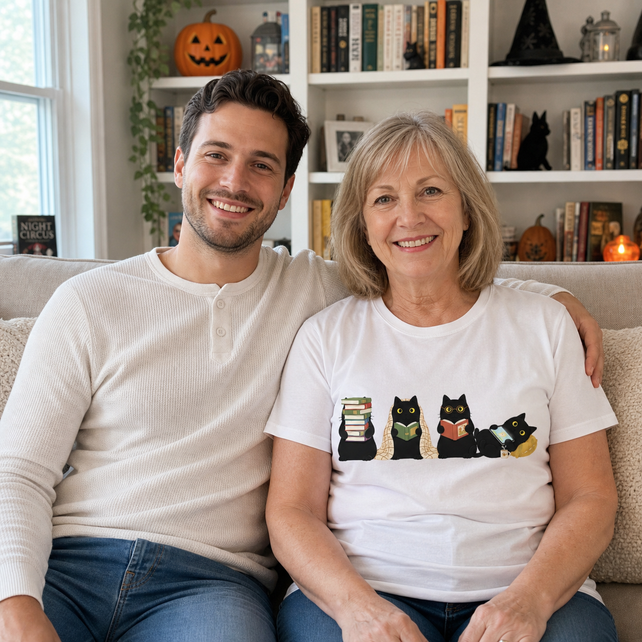Meow Reading Black Cat  - Personalized 2D Unisex T-shirt