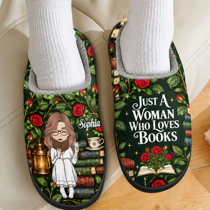 Just A Girl Who Loves Books Birth Month Flower Gift For Book Lovers - Personalized Flat Warm Slippers