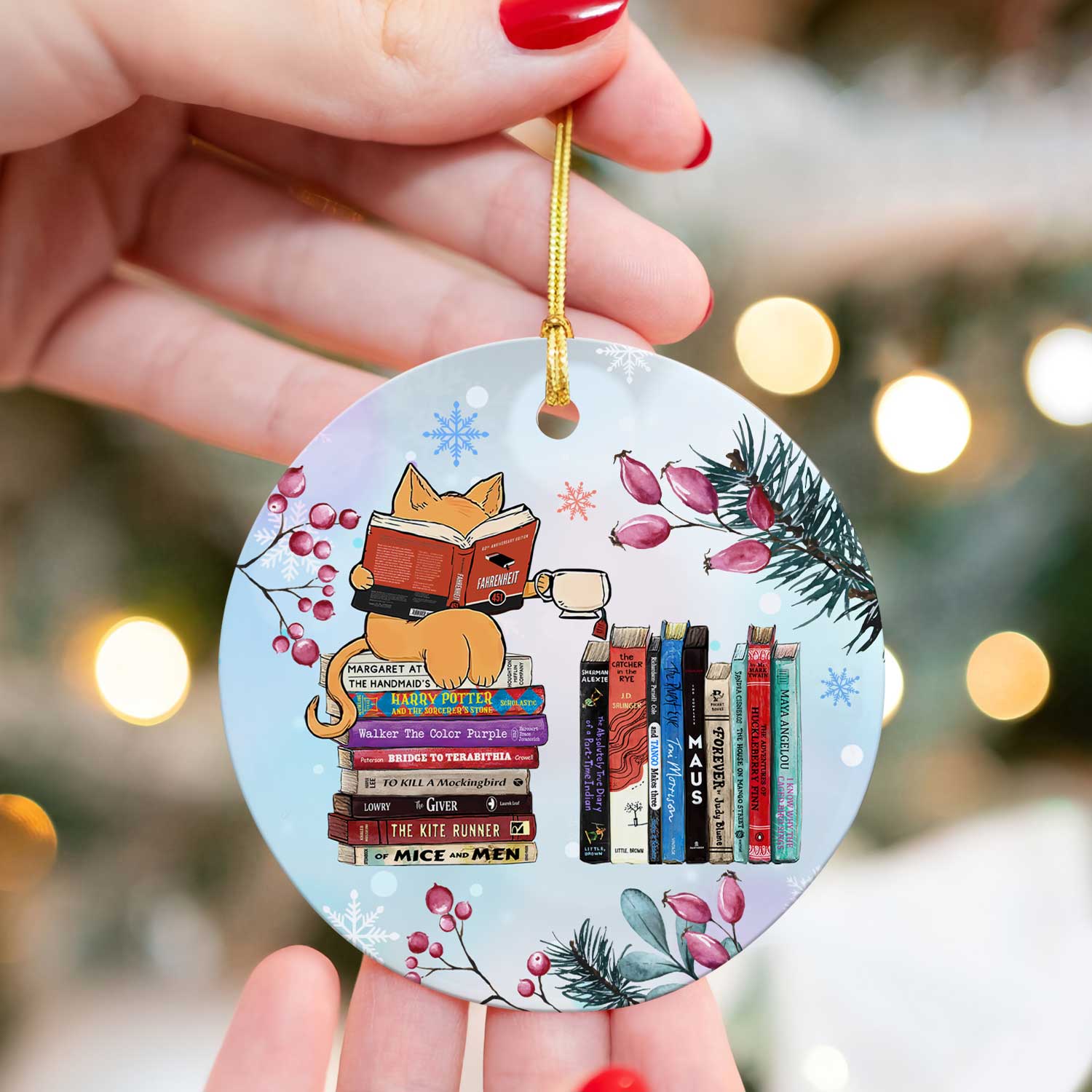 Cats Reads Banned Books Christmas Ornament Book Lovers Gift ORN76