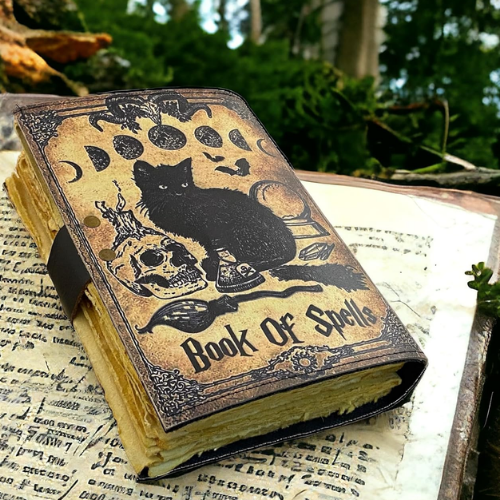 Personalized Vintage Witch Black Cat Grimoire Spell Book