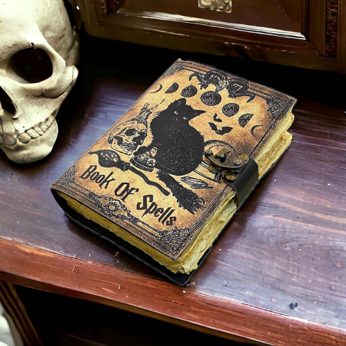 Personalized Vintage Witch Black Cat Grimoire Spell Book