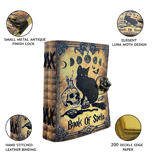 Personalized Vintage Witch Black Cat Grimoire Spell Book