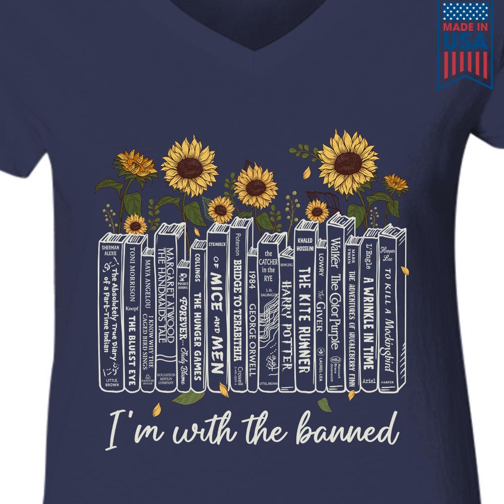 Banned Books & Sunflowers Book Lovers Gift Women's V-neck T-shirt TSVB554