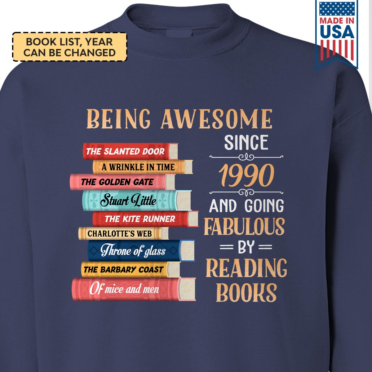 Custom Bookshelf Being Awesome Since 1990 And Going Fabulous By Reading Books Book Lovers Gift SWBH30