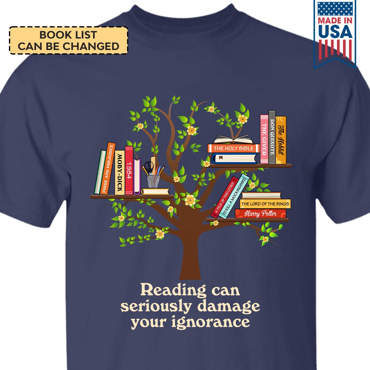 Custom Bookshelf Reading Can Seriously Damage Your Ignorance Book Lovers Gift TSBH80