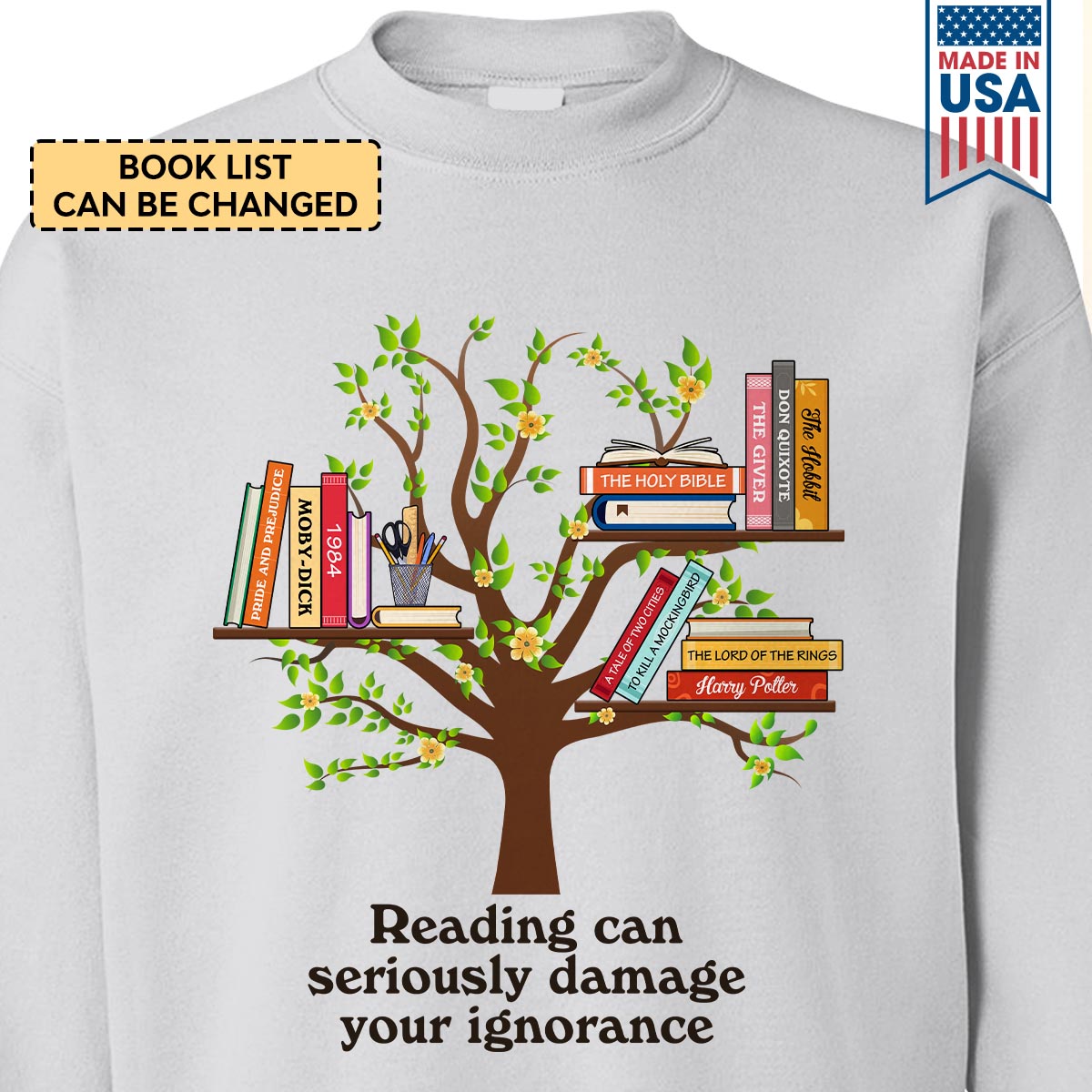 Custom Bookshelf Reading Can Seriously Damage Your Ignorance Book Lovers Gift SWWH79