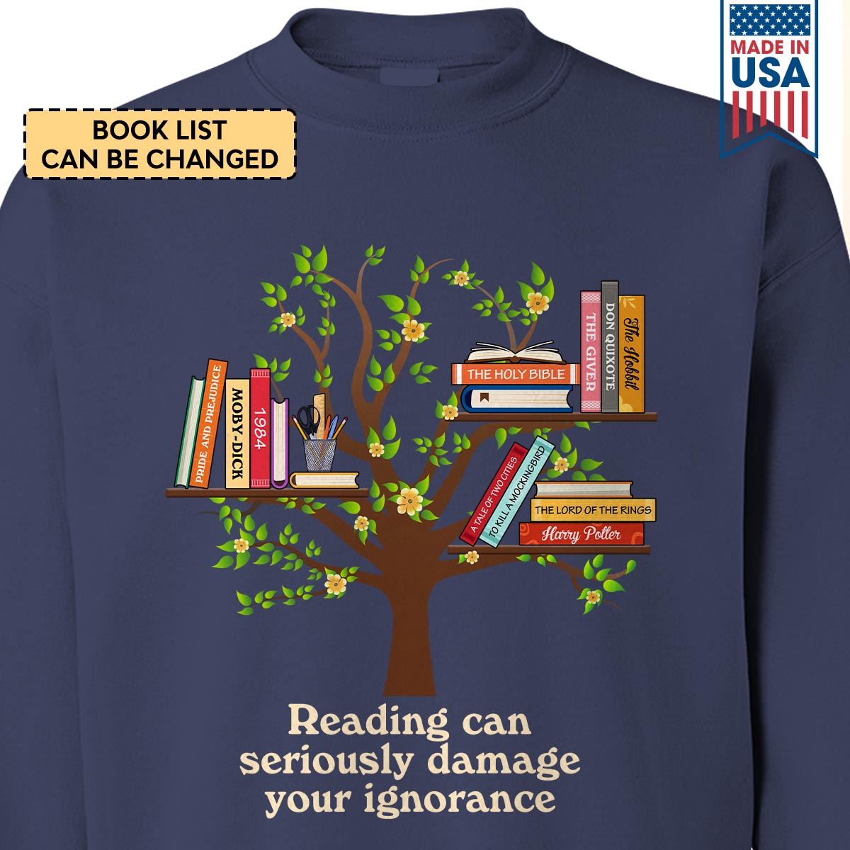 Custom Bookshelf Reading Can Seriously Damage Your Ignorance Book Lovers Gift SWBH80