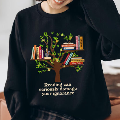 Custom Bookshelf Reading Can Seriously Damage Your Ignorance Book Lovers Gift LSBH80