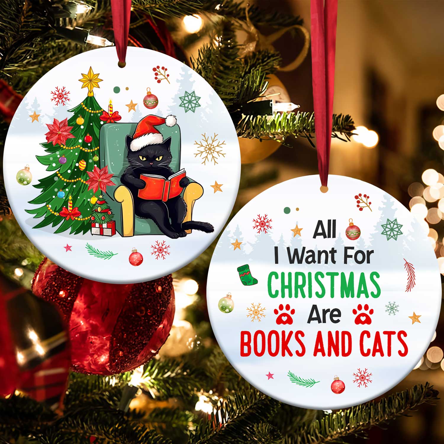 All I Want For Christmas Are Books And Cats Christmas Ornament Book Lovers Gift ORN16