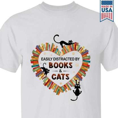 Easily Distracted By Books And Cats Book Lover Gift TSW213