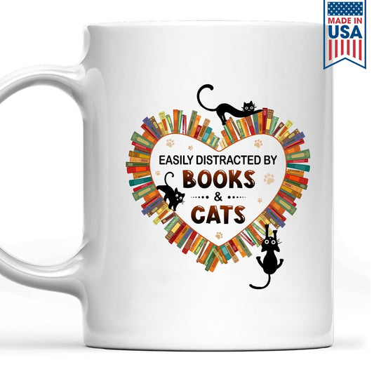 Easily Distracted By Books And Cats Book Lover Gift MUGW213