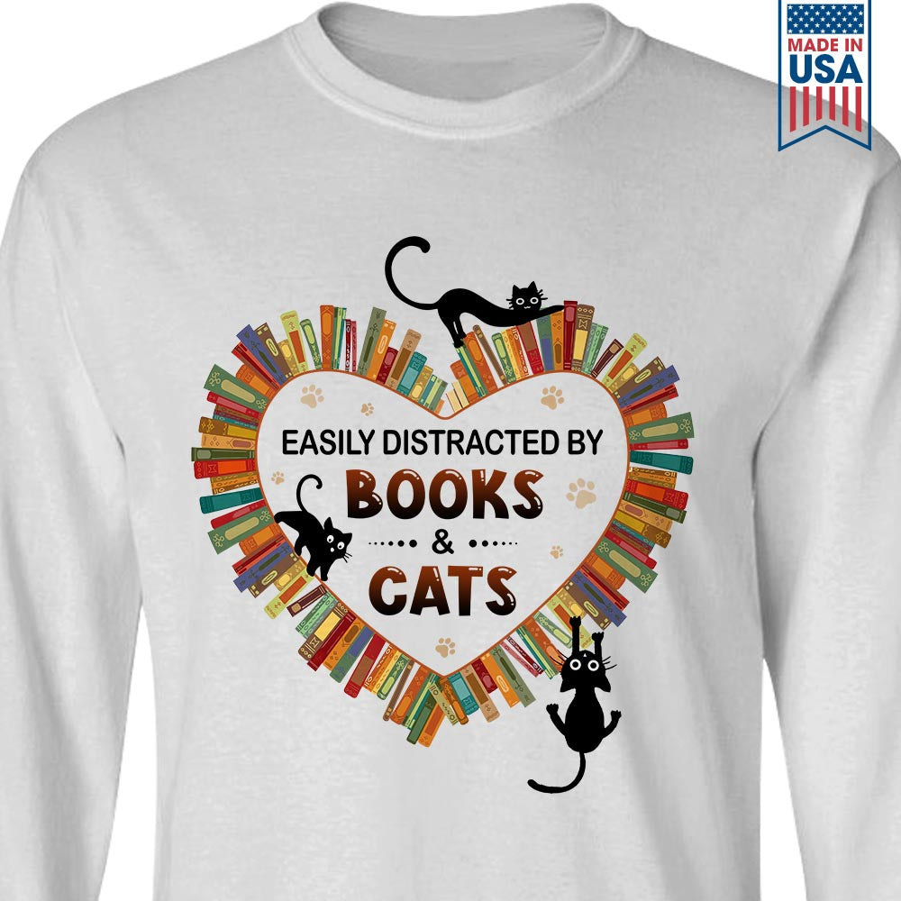 Easily Distracted By Books And Cats Book Lover Gift LSW213